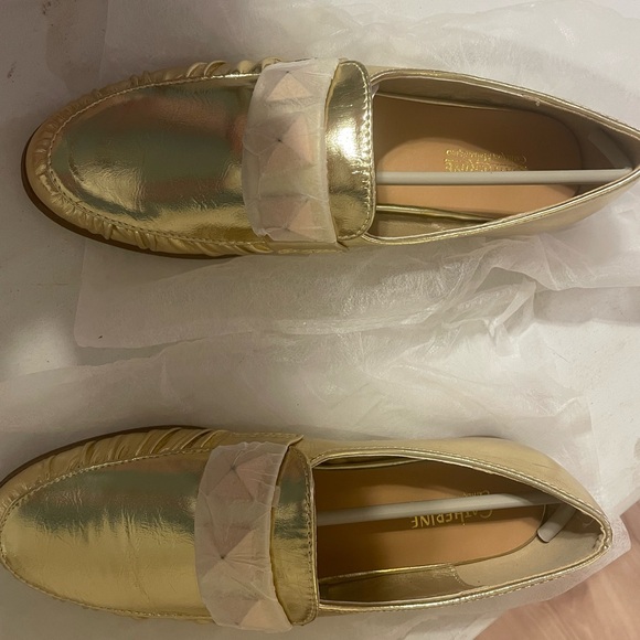 Catherine Malandrino Metallic Gold Leather Loafers | New | Size 7.5 - Picture 2 of 6